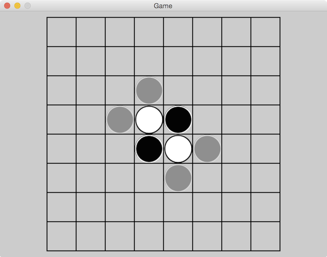 Reversi board with potential plays
